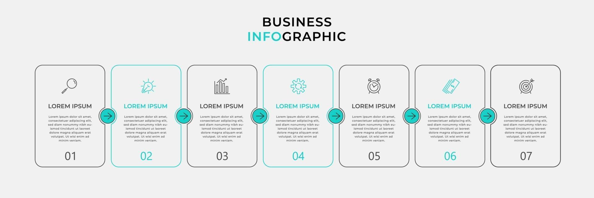 Plantilla de diseño infográfico con iconos y 7 opciones o pasos. vector