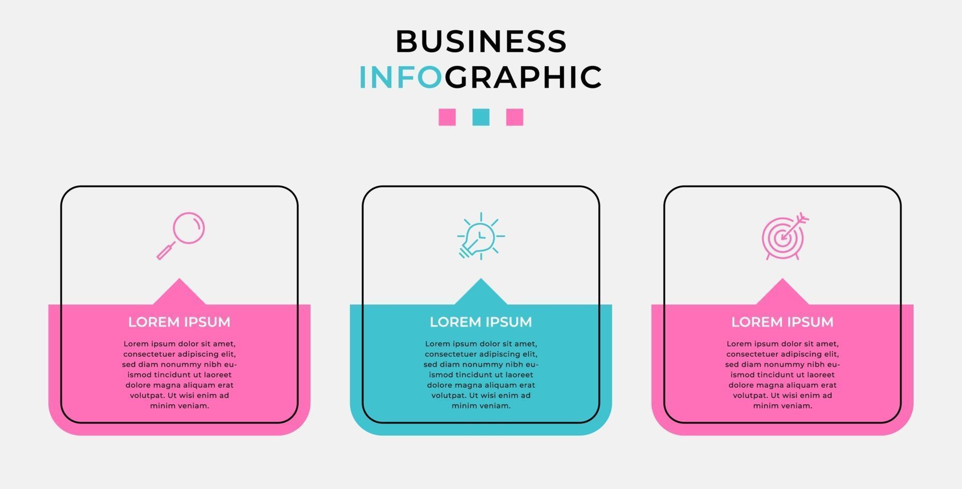 Plantilla de negocio de diseño infográfico con iconos y 3 opciones o pasos. vector