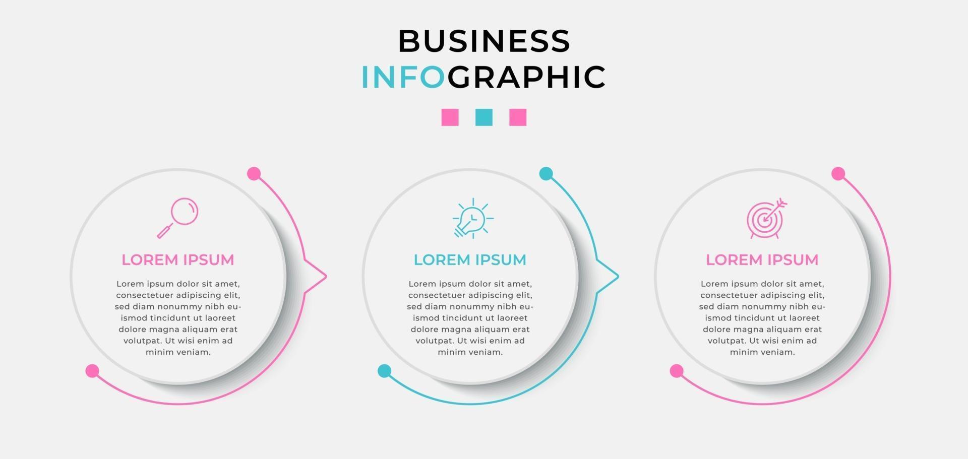 Plantilla de negocio de diseño infográfico con iconos y 3 opciones o pasos. vector