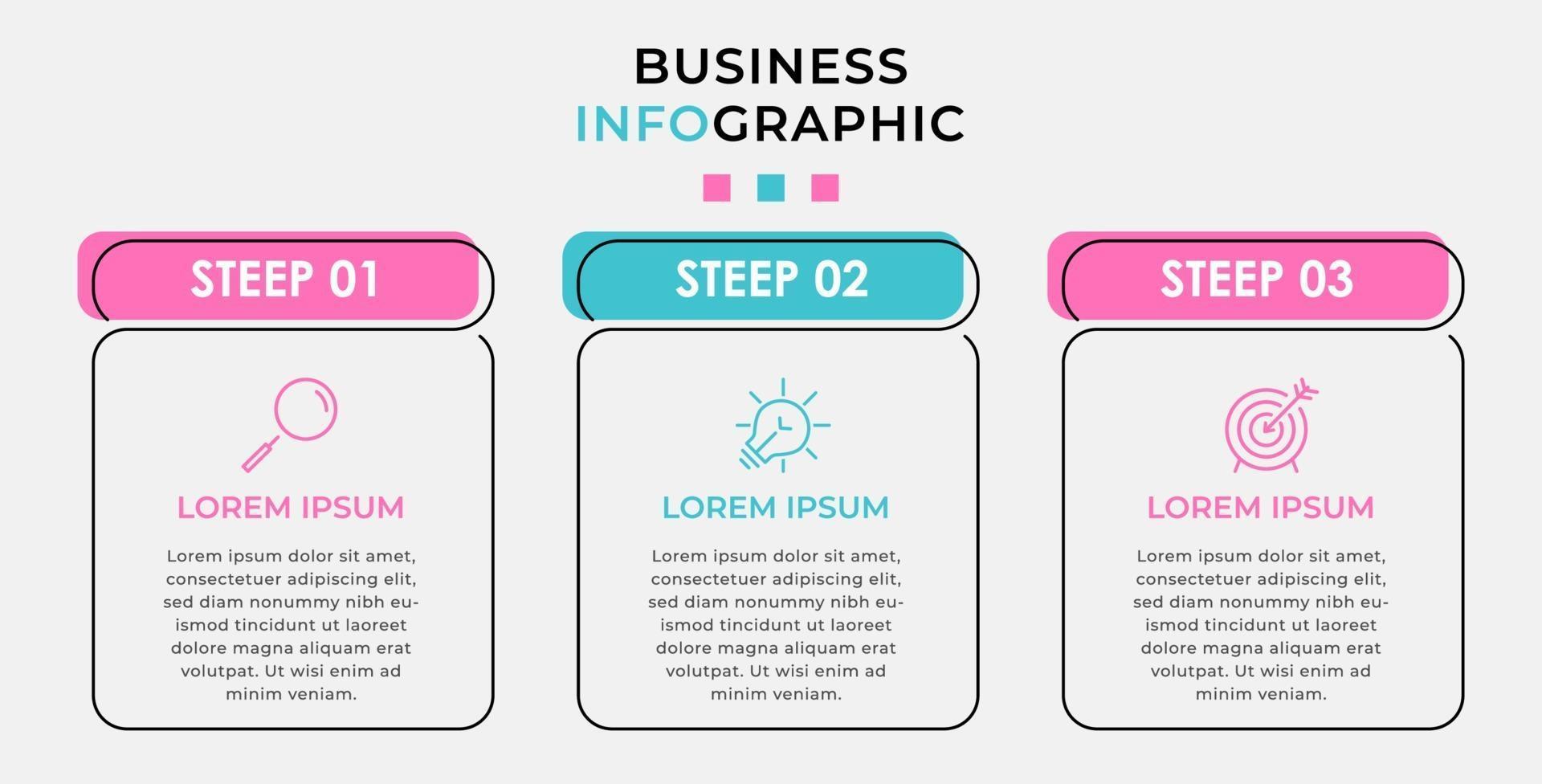 Plantilla de negocio de diseño infográfico con iconos y 3 opciones o pasos. vector