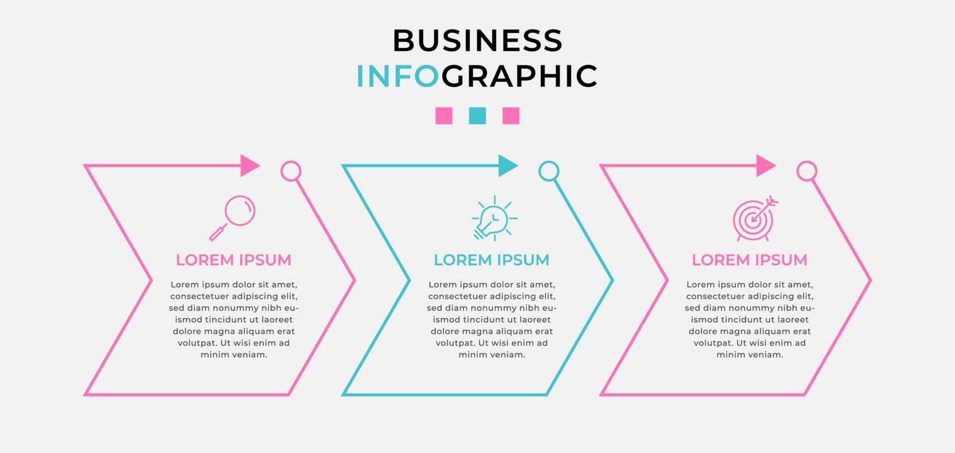 Plantilla de negocio de diseño infográfico con iconos y 3 opciones o pasos. vector