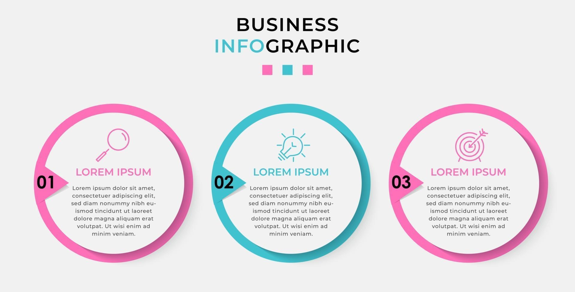 Plantilla de negocio de diseño infográfico con iconos y 3 opciones o pasos. vector