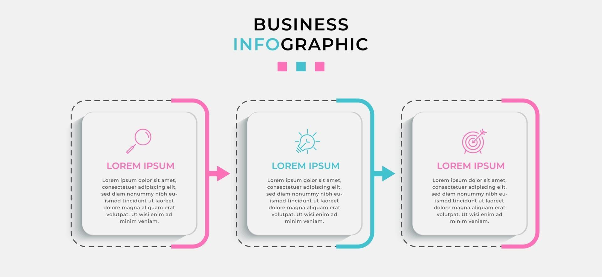 Plantilla de negocio de diseño infográfico con iconos y 3 opciones o pasos. vector