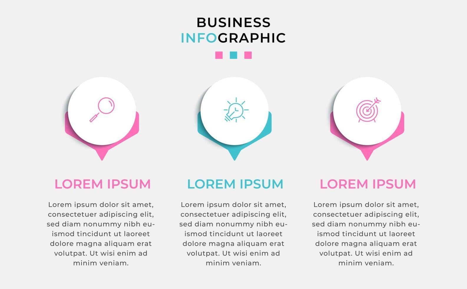 Plantilla de negocio de diseño infográfico con iconos y 3 opciones o pasos. vector