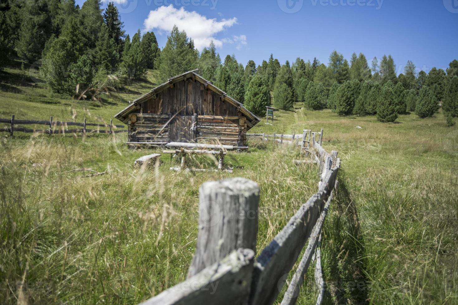 Antigua cabaña de madera en los Alpes austríacos. foto