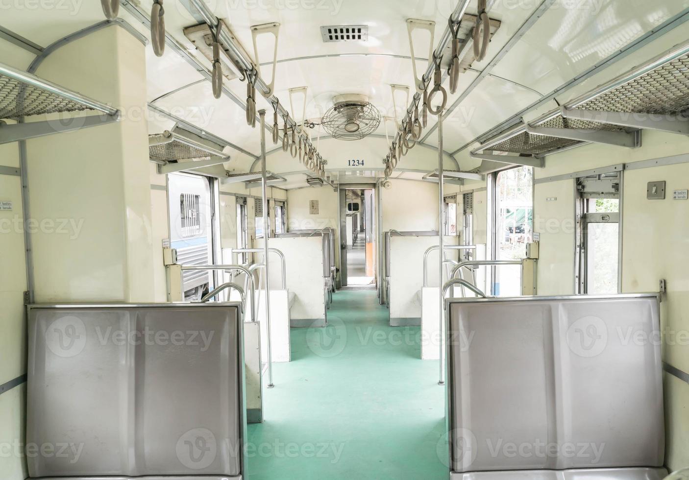 Inside of a last century-old train passenger carriage photo