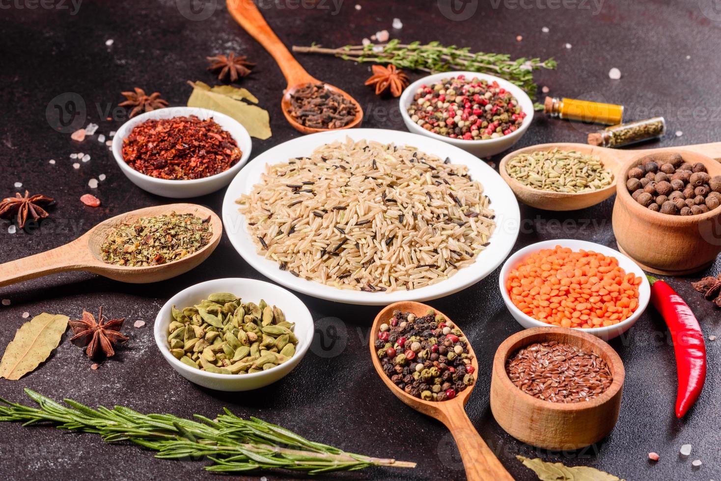 A set of spices and herbs. Indian cuisine photo