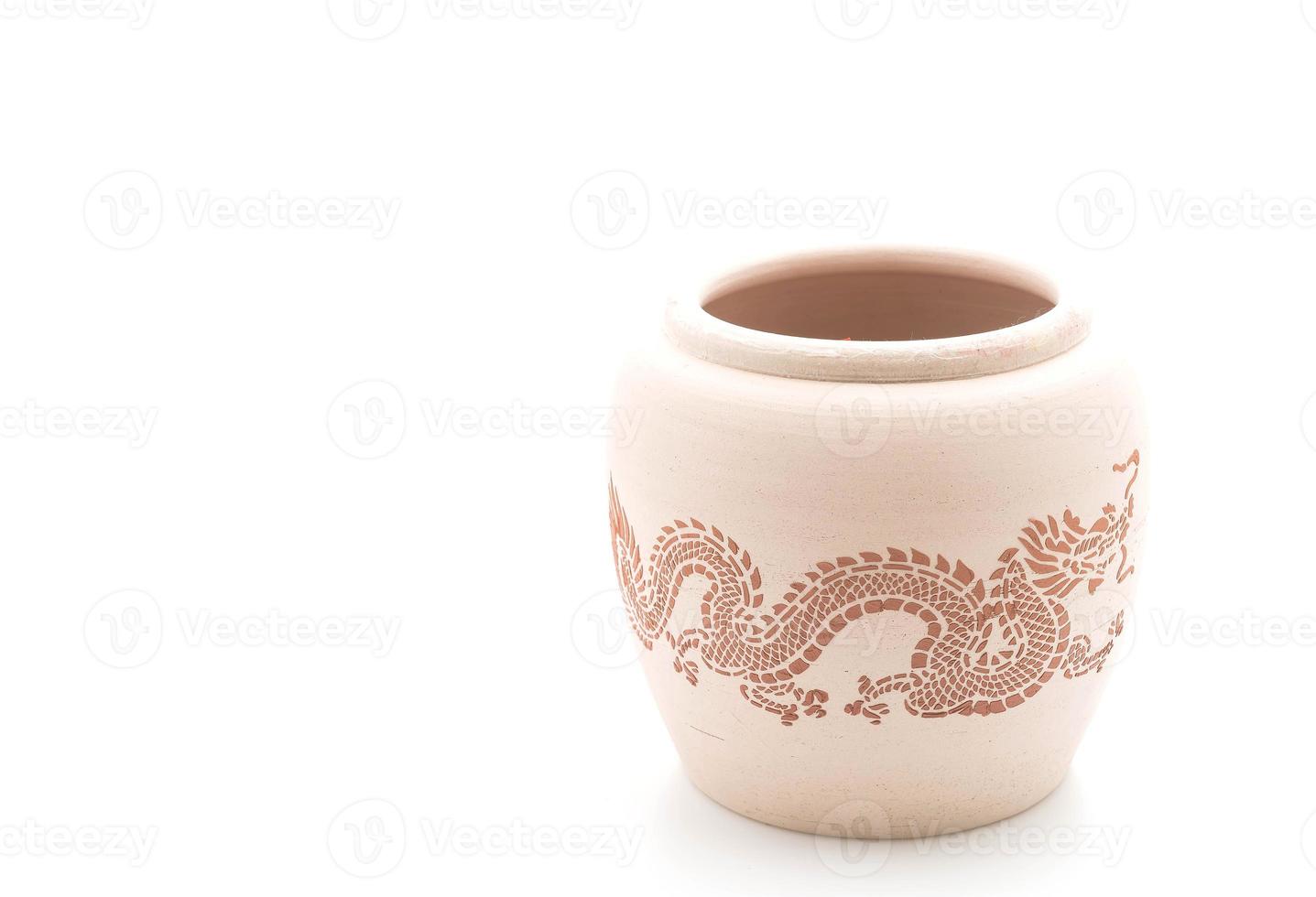 Water jar with dragon patterns on white background photo