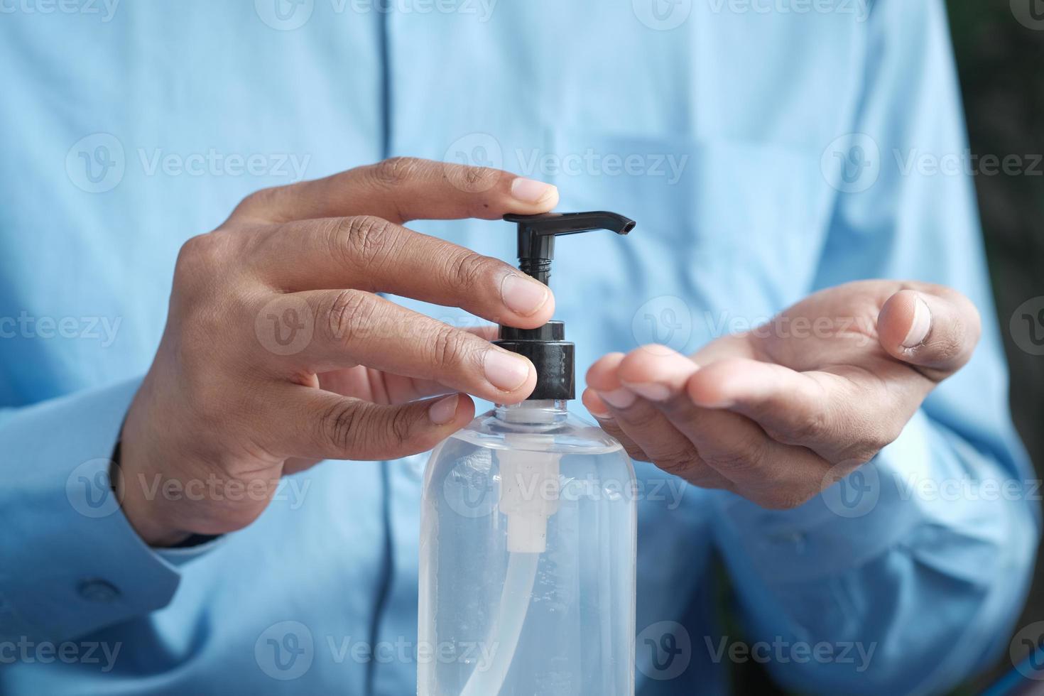 Using sanitizer liquid for preventing corona virus photo