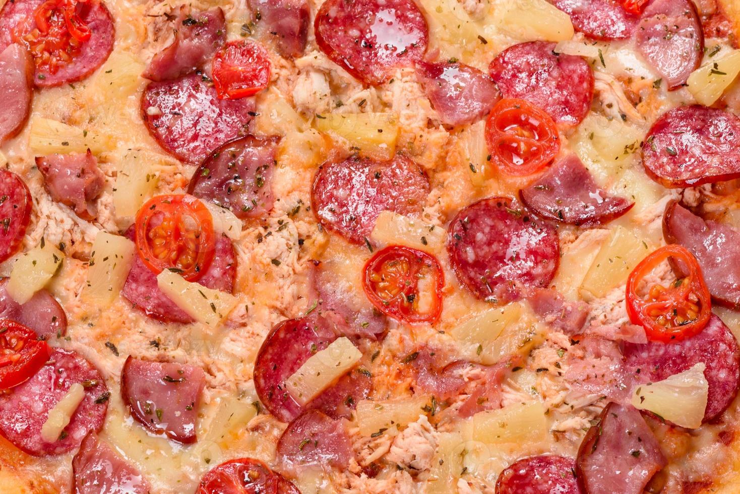 Pepperoni Pizza with Mozzarella cheese, salami, ham photo
