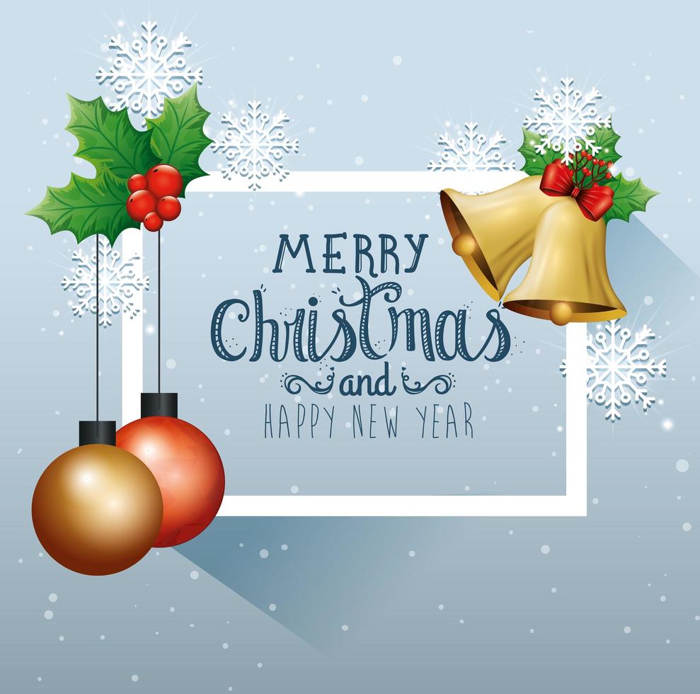 poster of merry christmas and happy new year with decoration vector