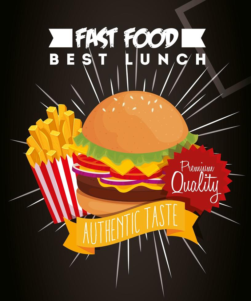 poster of fast food with hamburger and premium quality vector