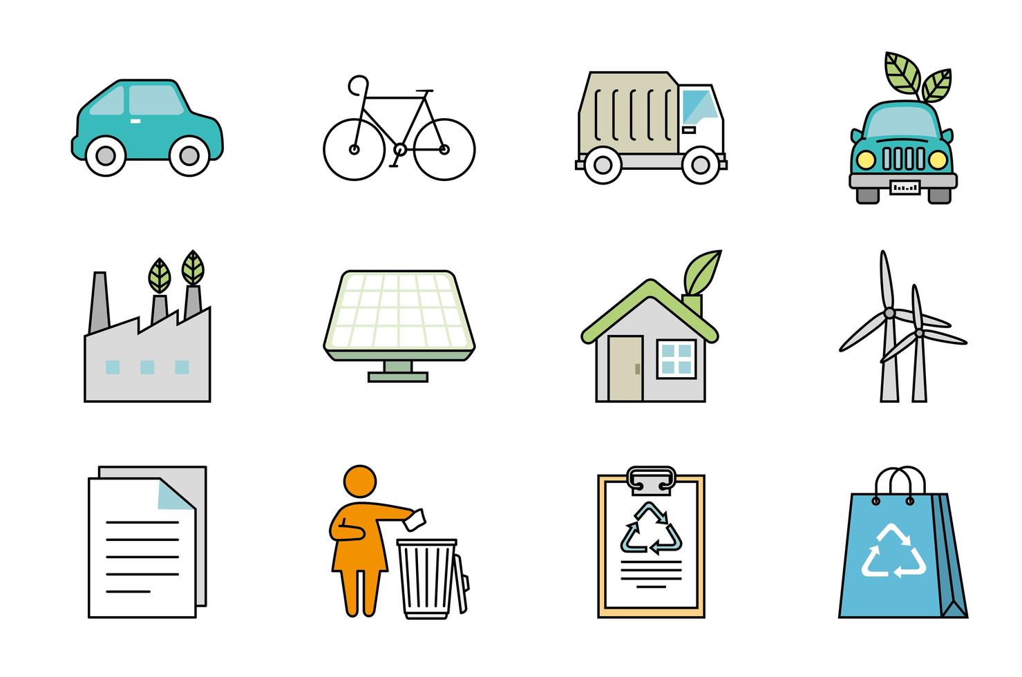 bundle of ecology set icons vector