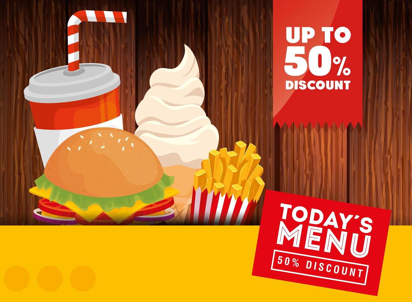 poster of today menu fast food fifty discount vector