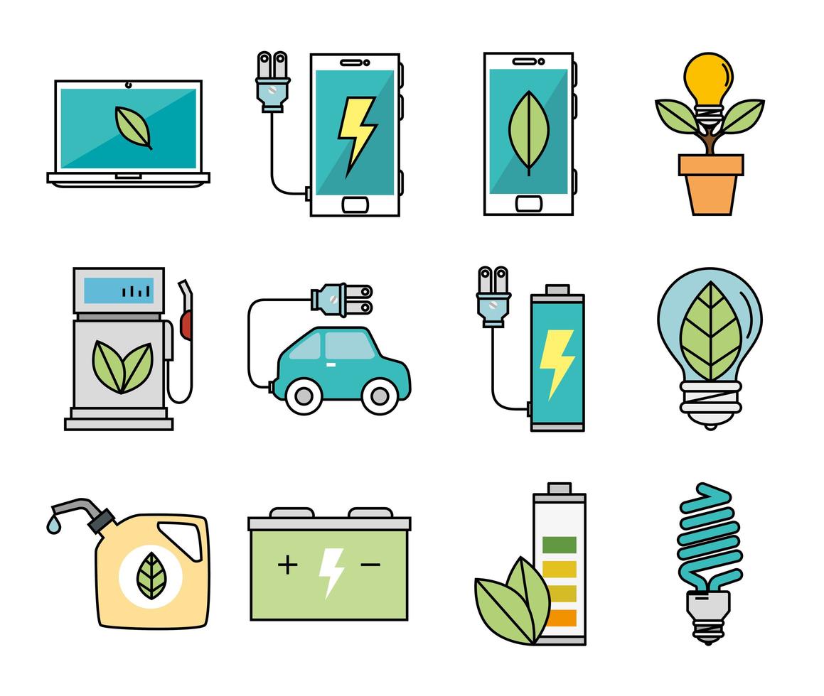 bundle of ecology set icons vector