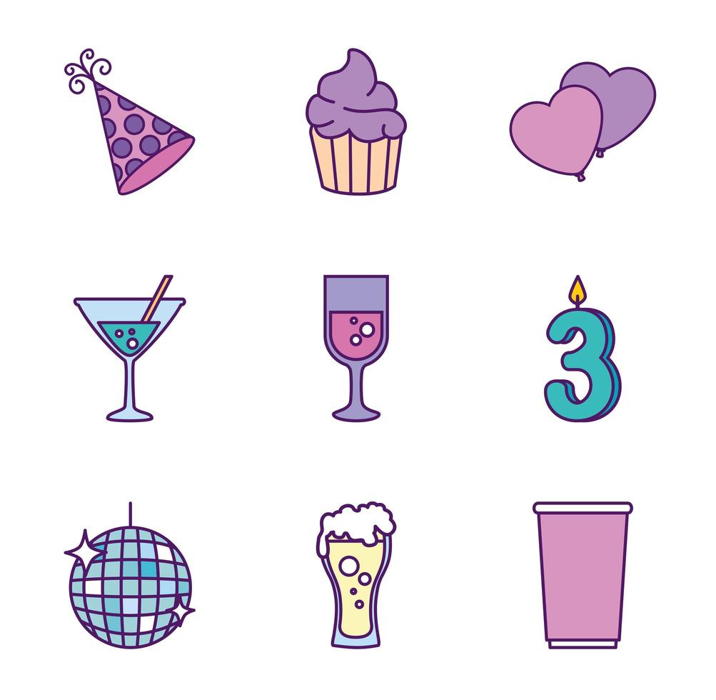 Happy birthday icon set vector design