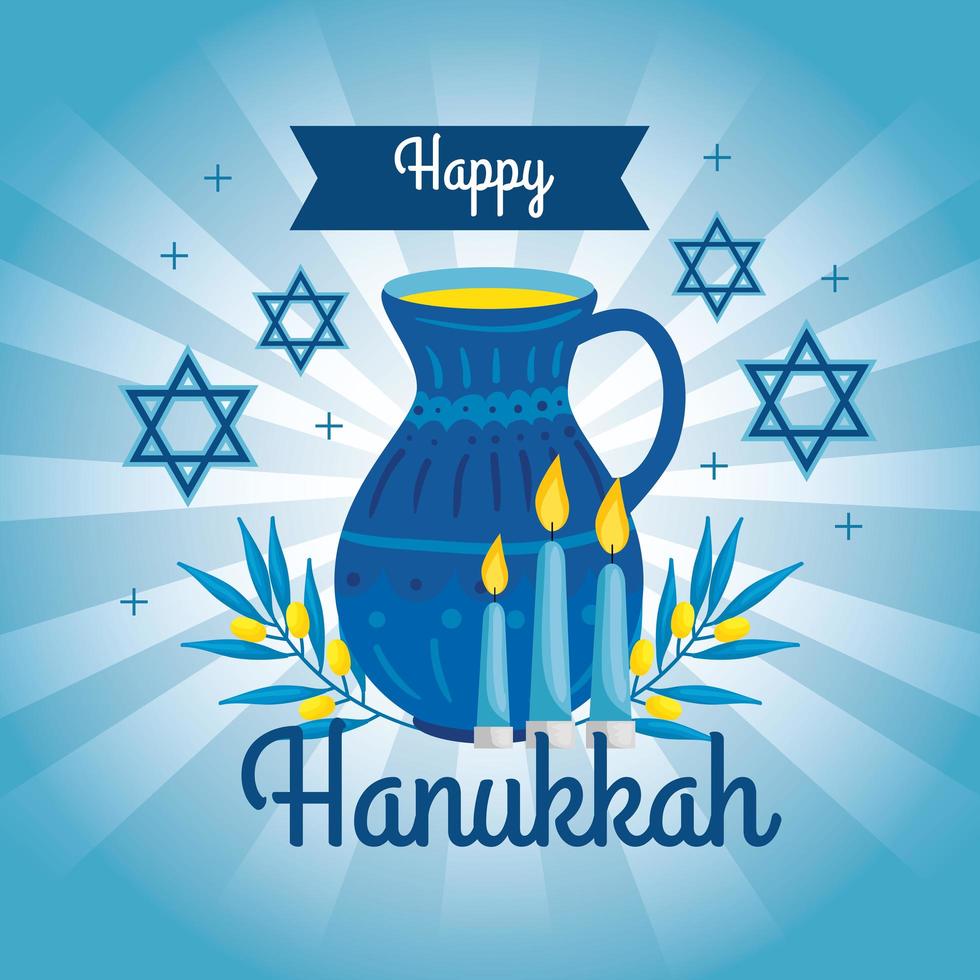 happy hanukkah with teapot and decoration vector