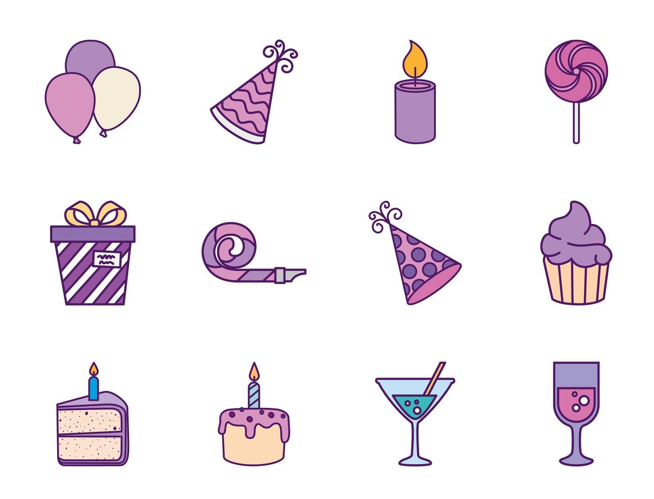 feliz cumpleaños, icono, conjunto, vector, diseño vector