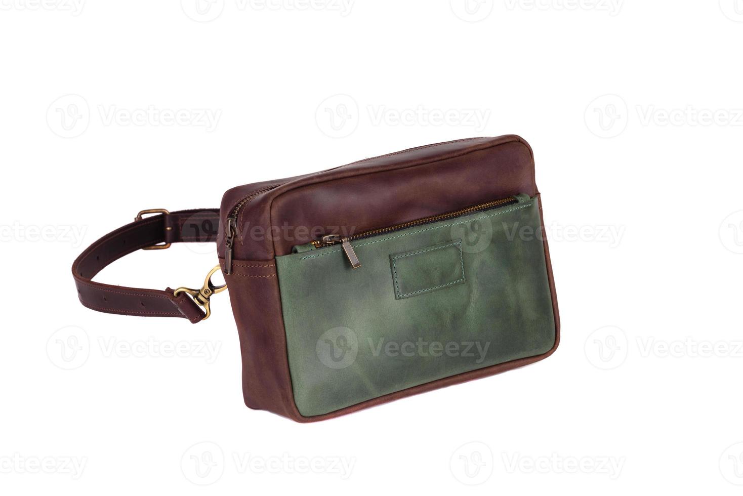 Natural fashion leather handbag isolated on white background photo