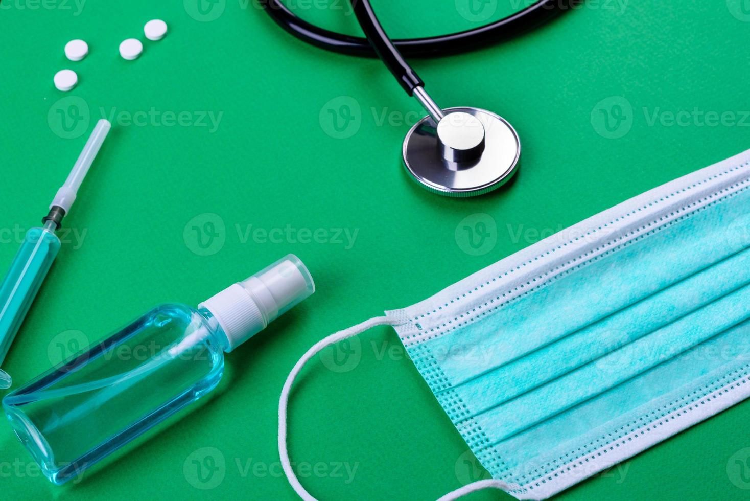 Medical supplies on a colored background as an attribute photo