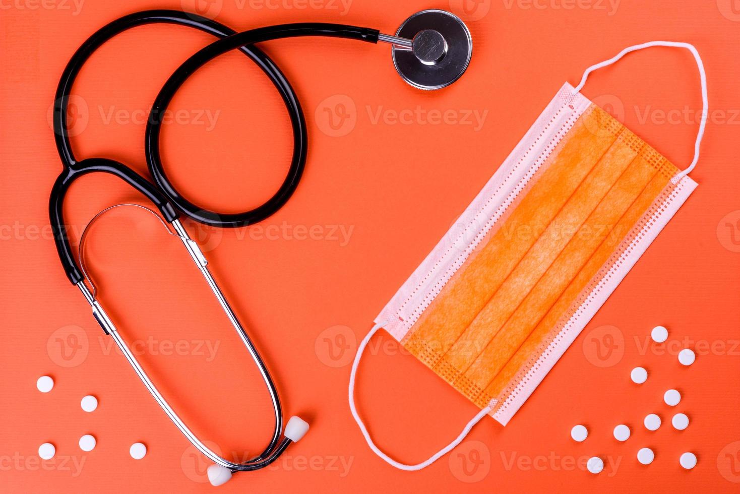 Medical supplies on a colored background as an attribute photo