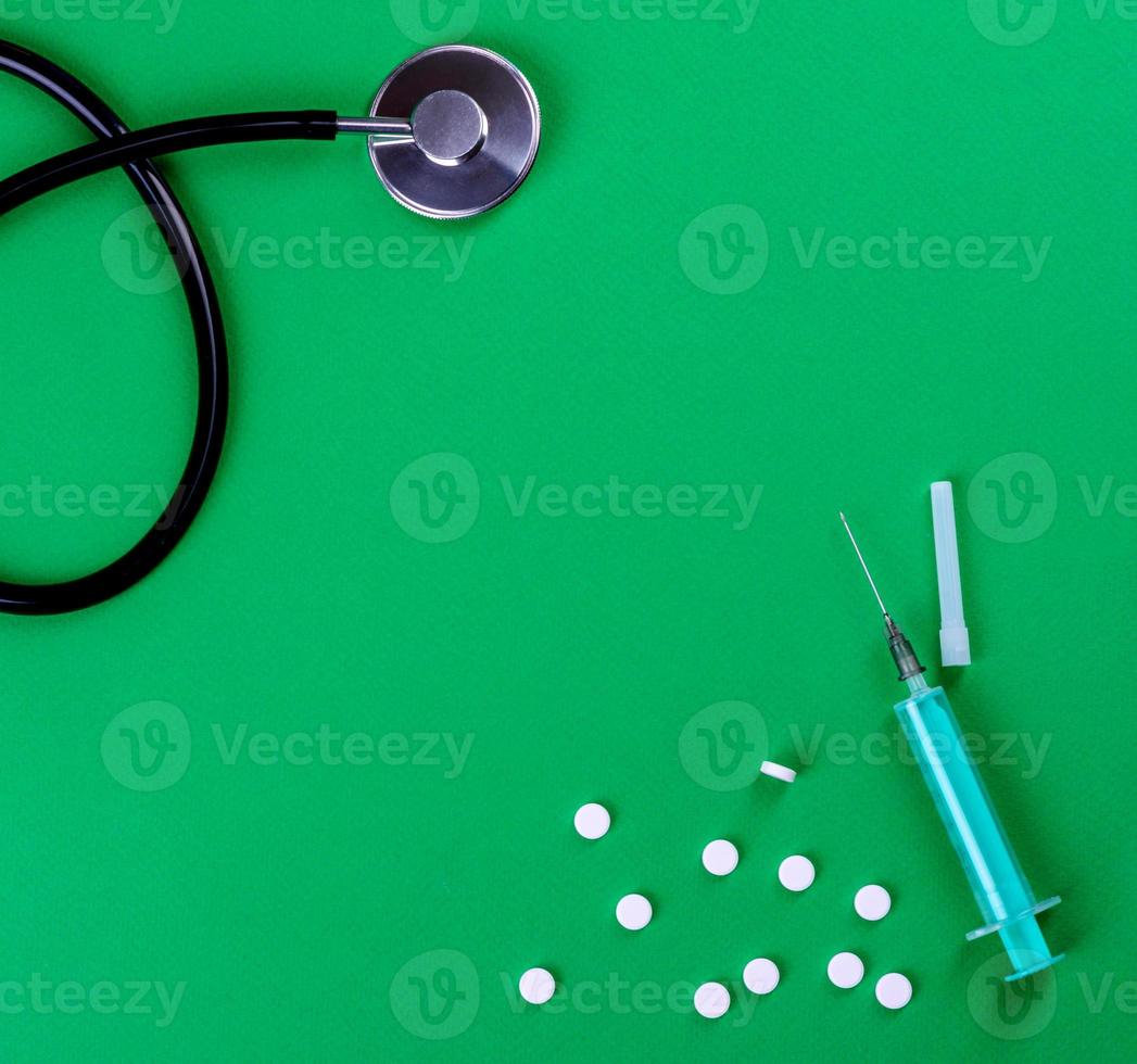 Medical supplies on a colored background as an attribute photo
