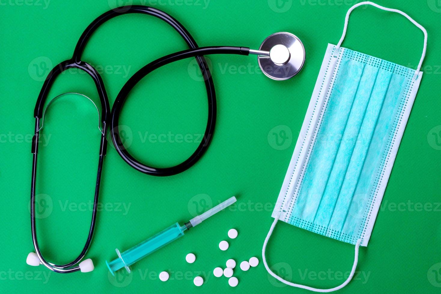 Medical supplies on a colored background as an attribute photo