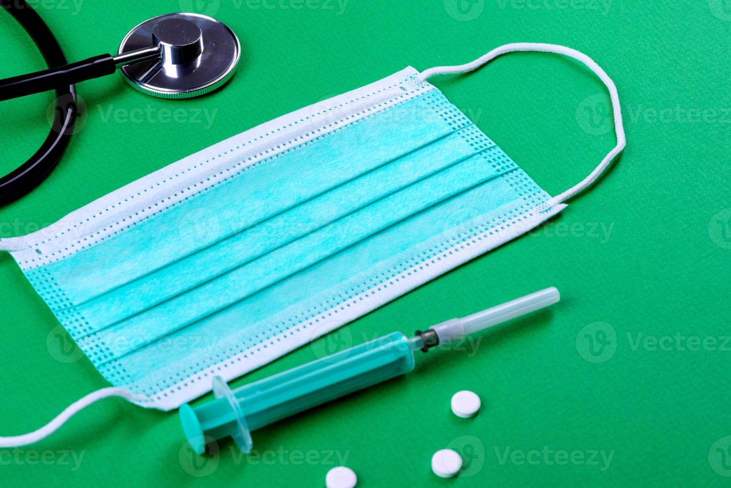 Medical supplies on a colored background as an attribute photo