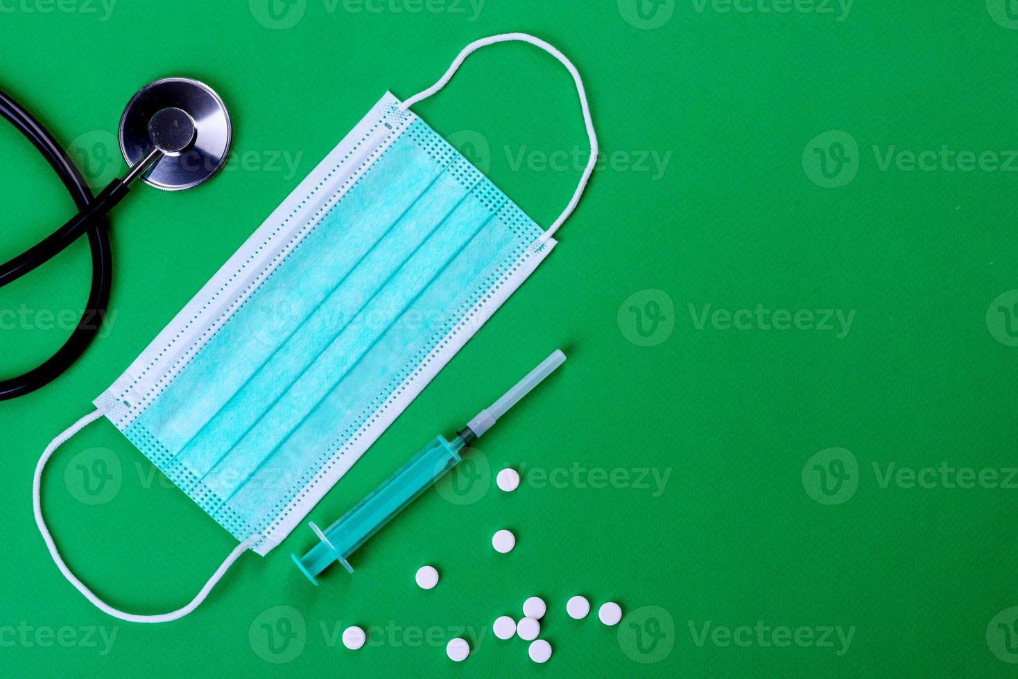 Medical supplies on a colored background as an attribute photo