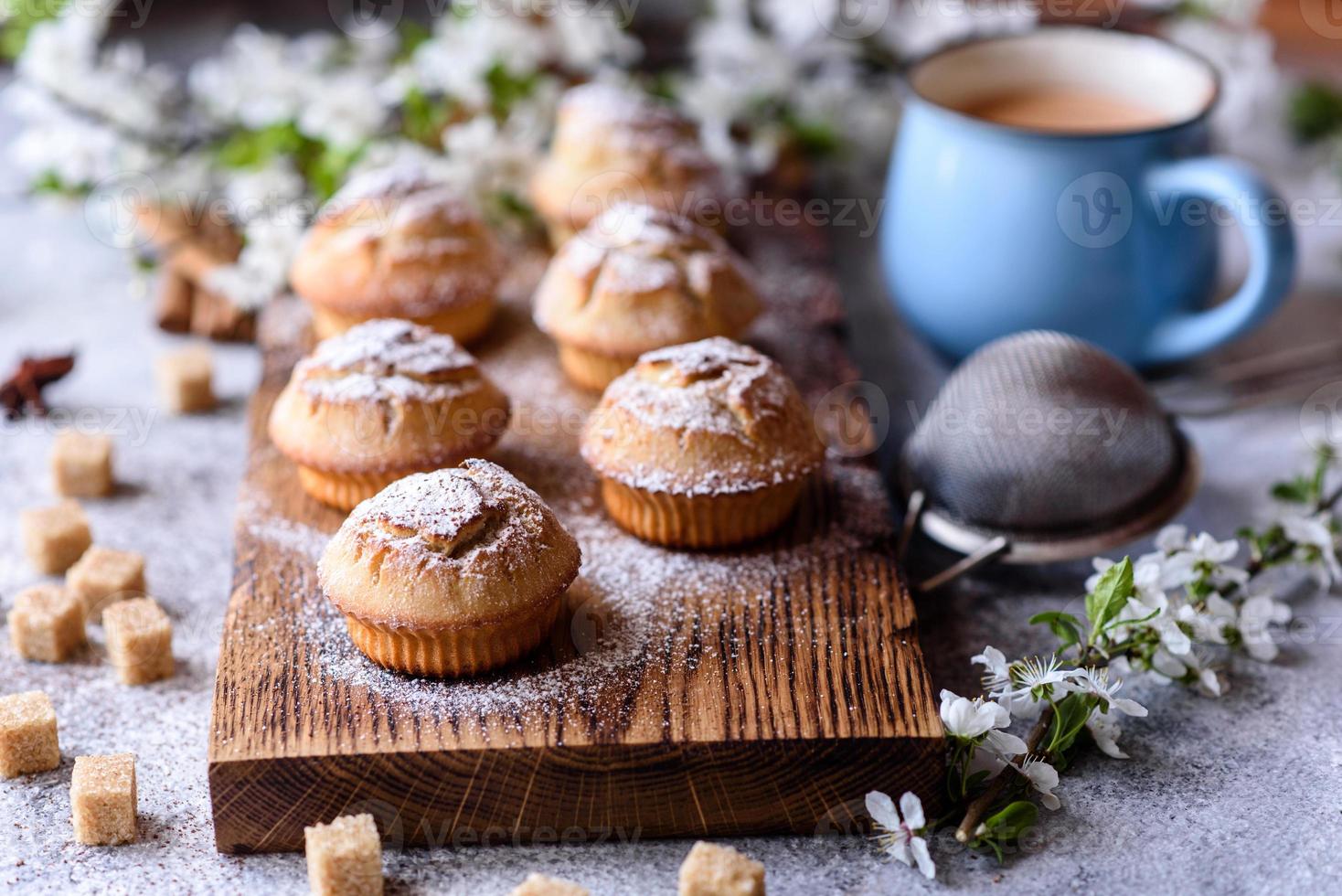 Fresh baked cupcakes of rice flour with banana and vanilla photo