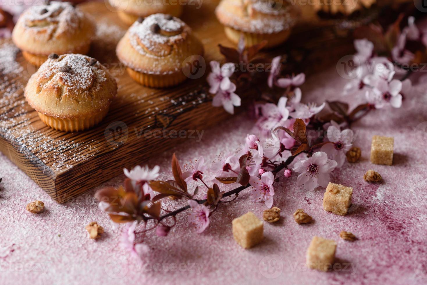 Fresh baked cupcakes of rice flour with banana and vanilla photo