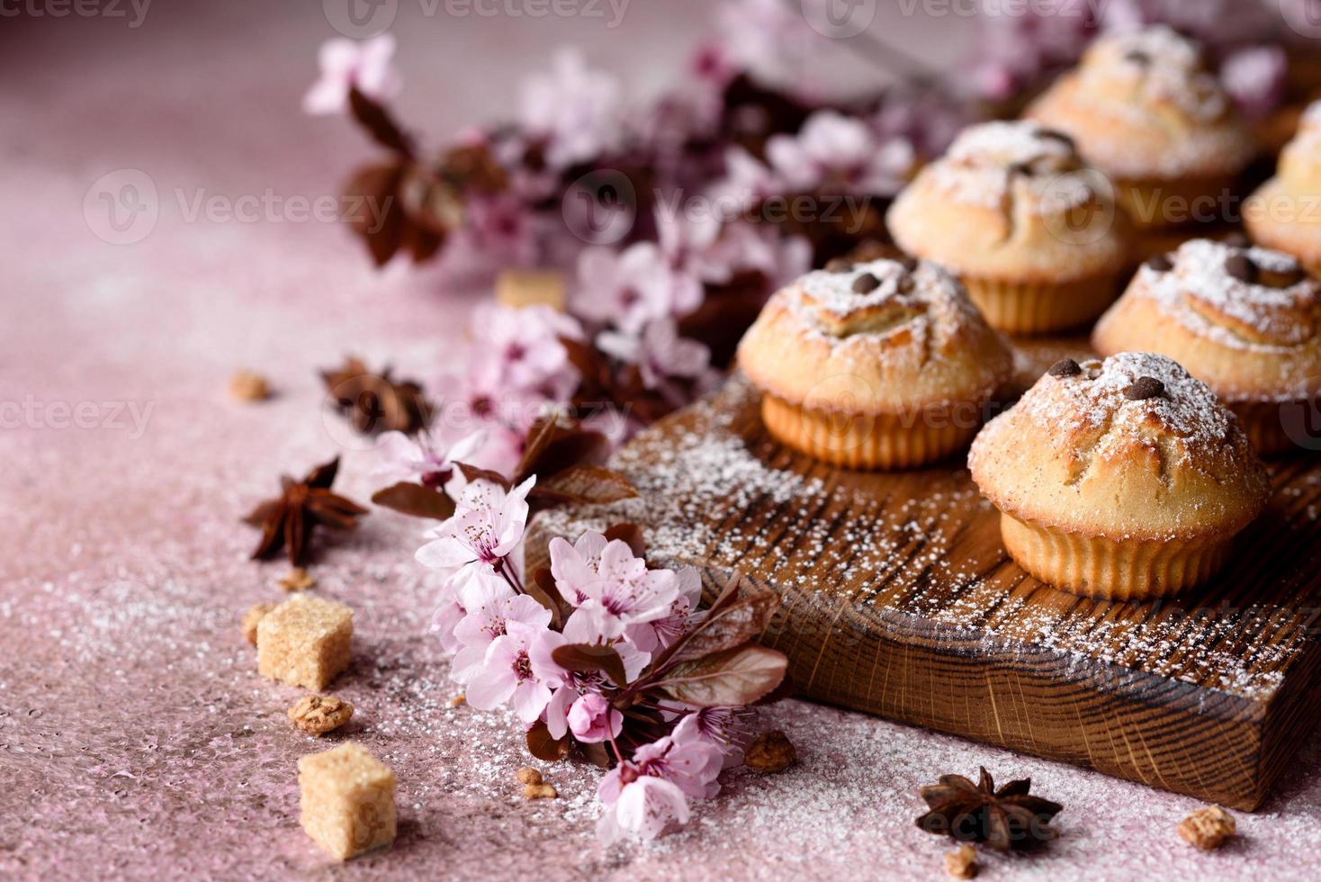 Fresh baked cupcakes of rice flour with banana and vanilla photo