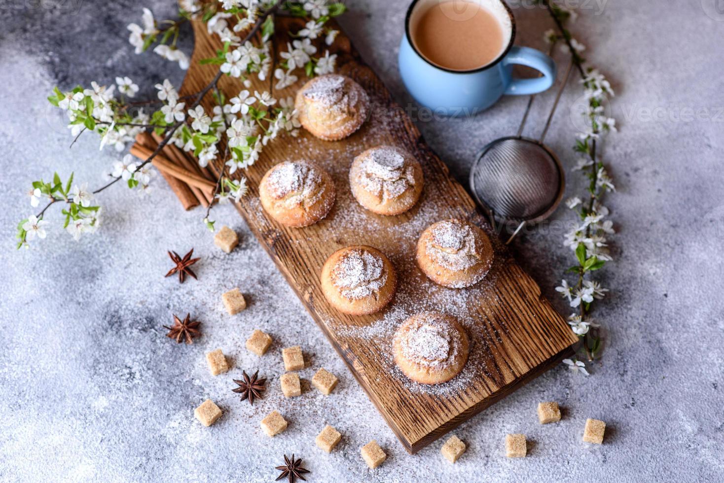 Fresh baked cupcakes of rice flour with banana and vanilla photo