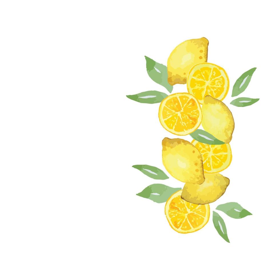 borde lateral de limón acuarela vector