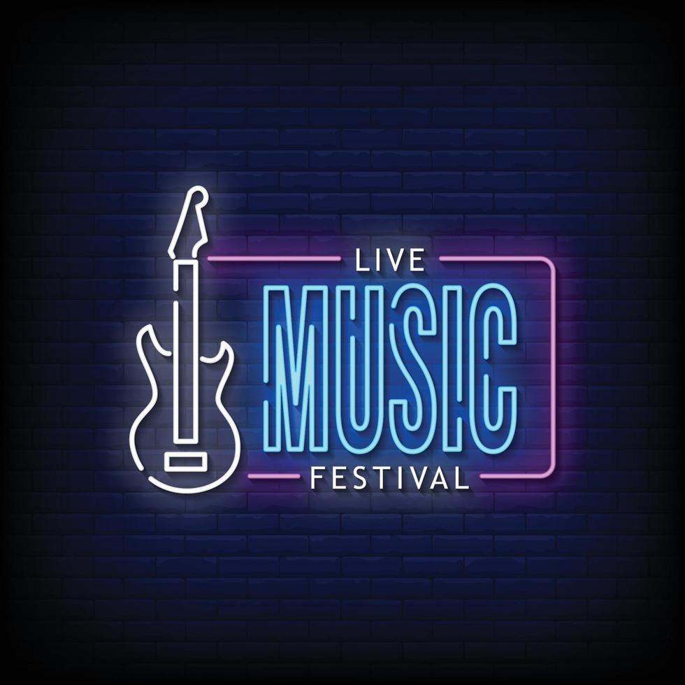 Live Music Festival Neon Signboard On Brick Wall vector