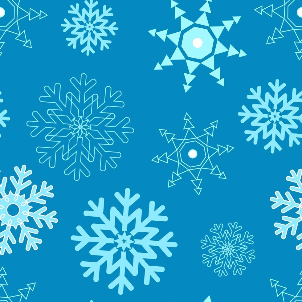 Pattern of different snowflakes on a blue background vector