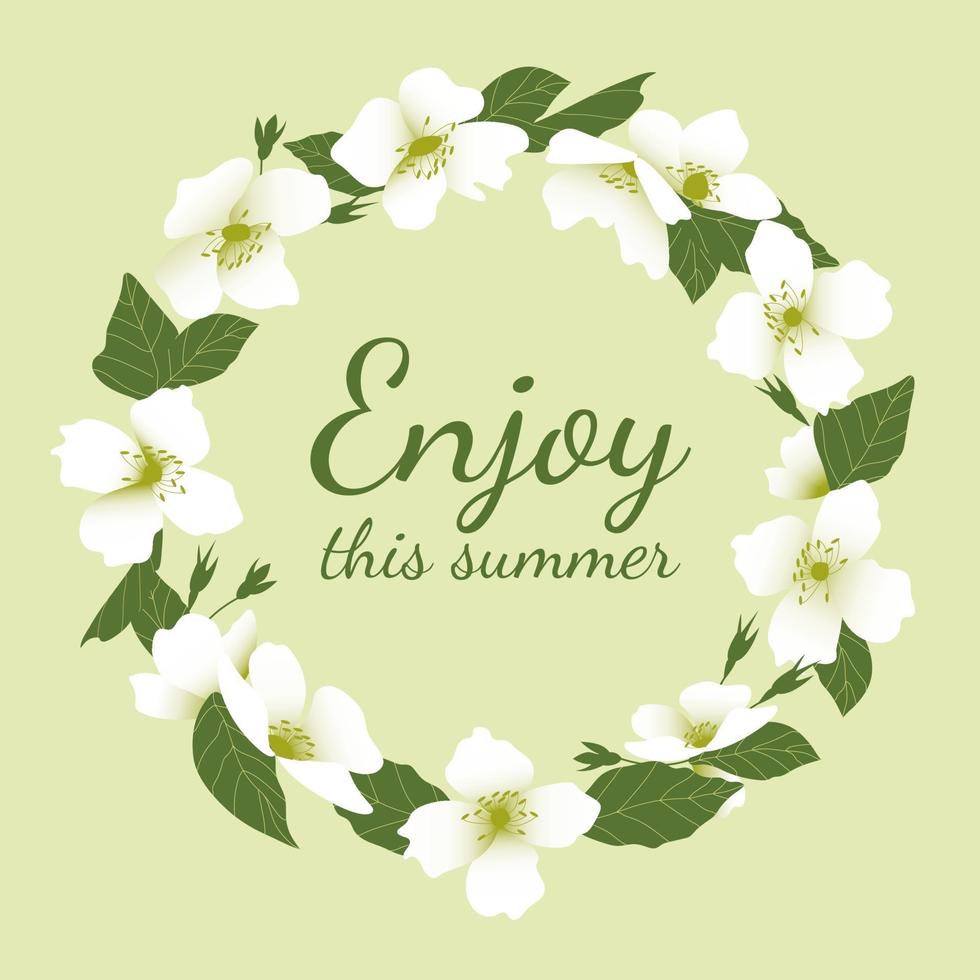 guirnalda de flores de jazmín con disfrute de este texto de verano vector