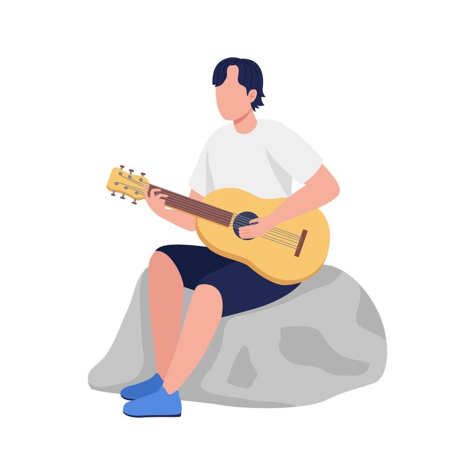 Young man playing guitar semi flat color vector character