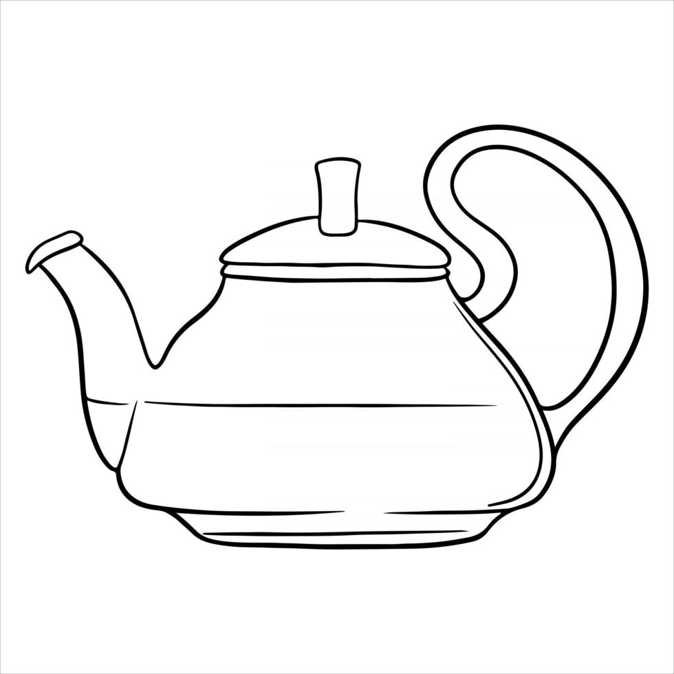 desayuno. té caliente de hierbas con una tetera de vidrio. estilo de línea. vector