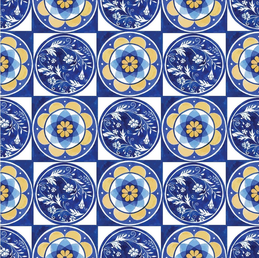 Pattern seamless with Italian tile design watercolor vector