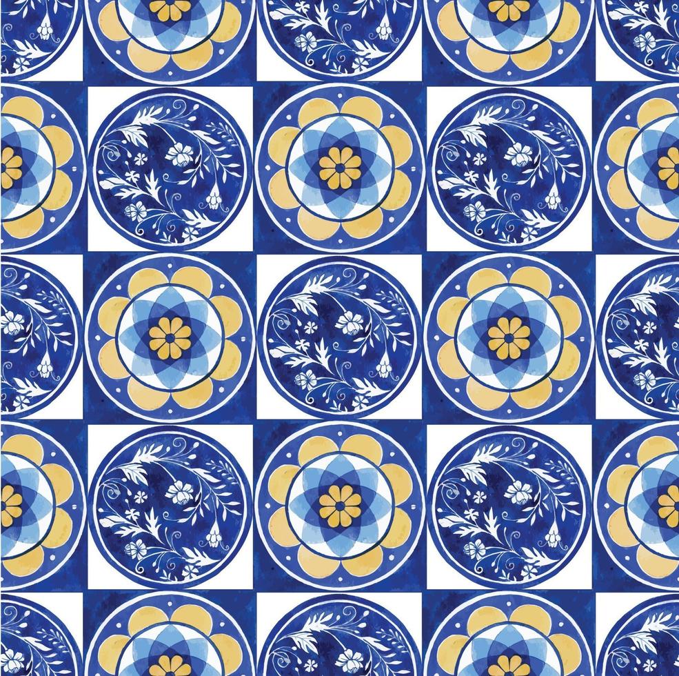 patrón sin costuras con acuarela de diseño de azulejos italianos vector