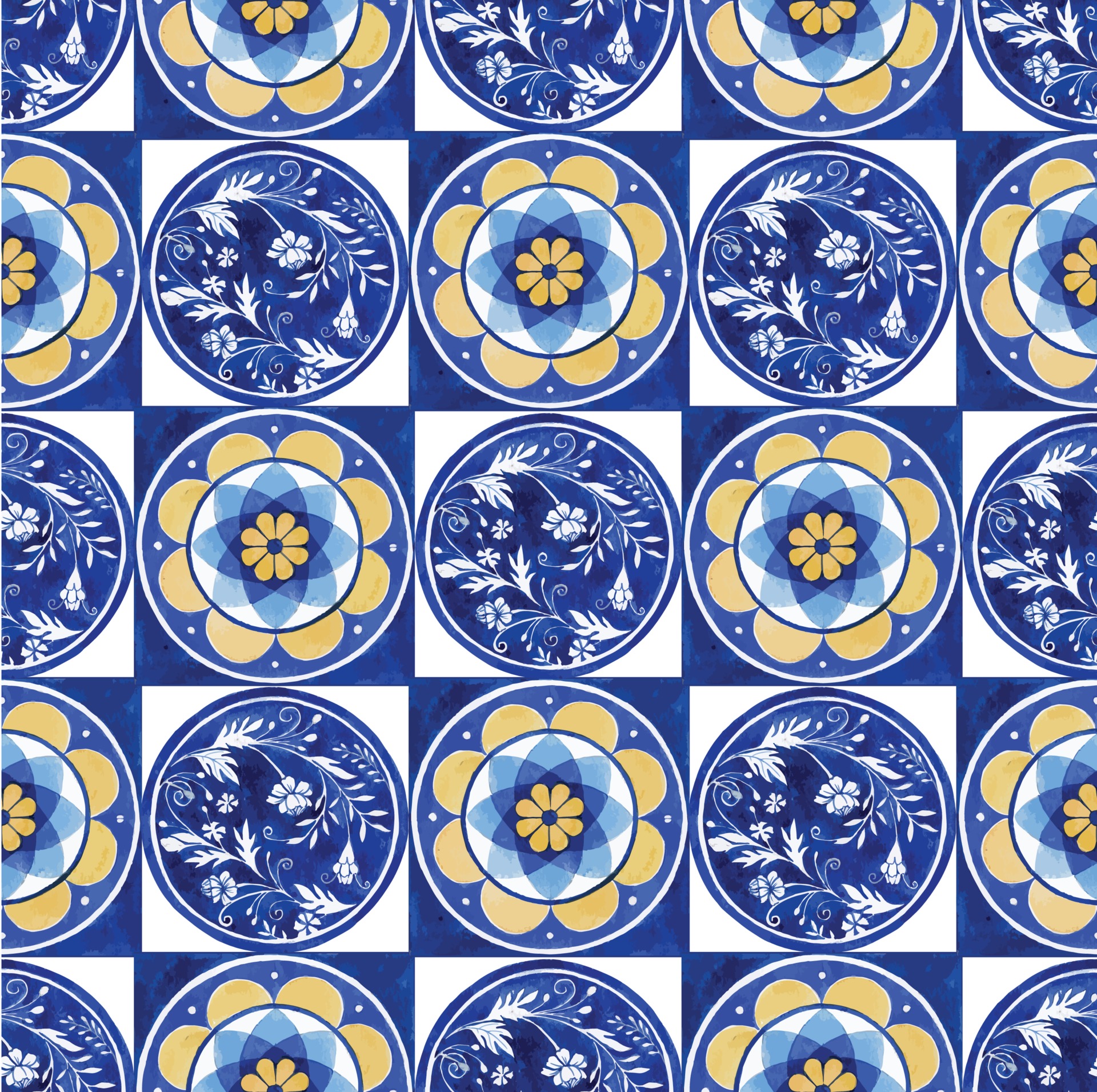 Pattern seamless with Italian tile design watercolor 3143198 Vector Art