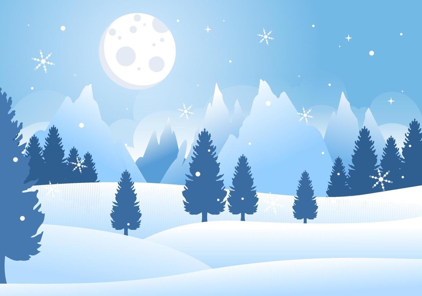 Christmas Winter Landscape and New Year Background Vector Illustration