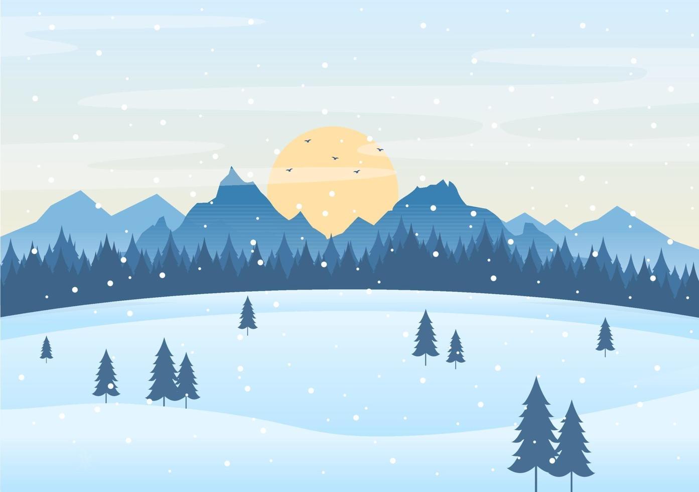 Christmas Winter Landscape and New Year Background Vector Illustration