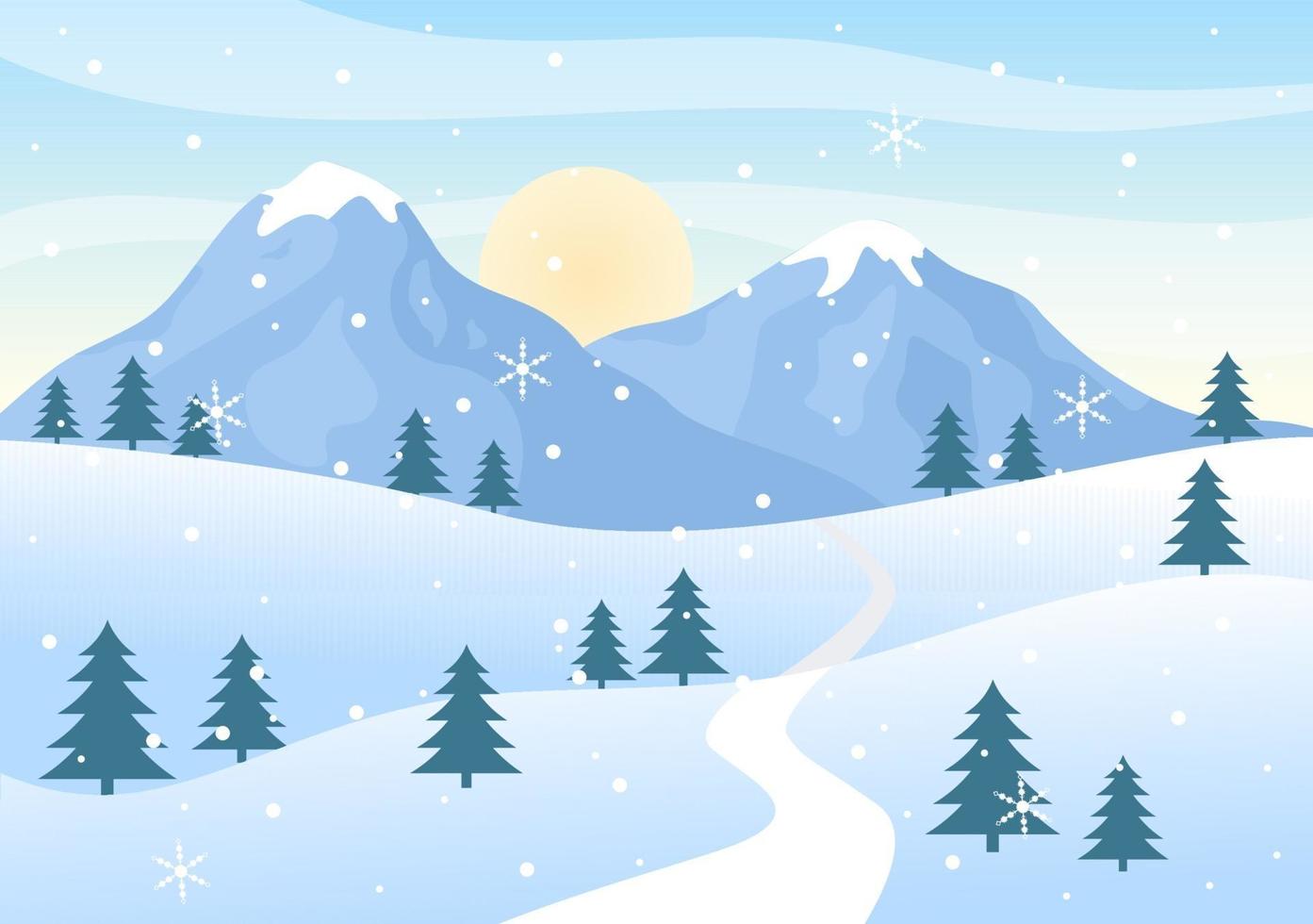 Christmas Winter Landscape and New Year Background Vector Illustration