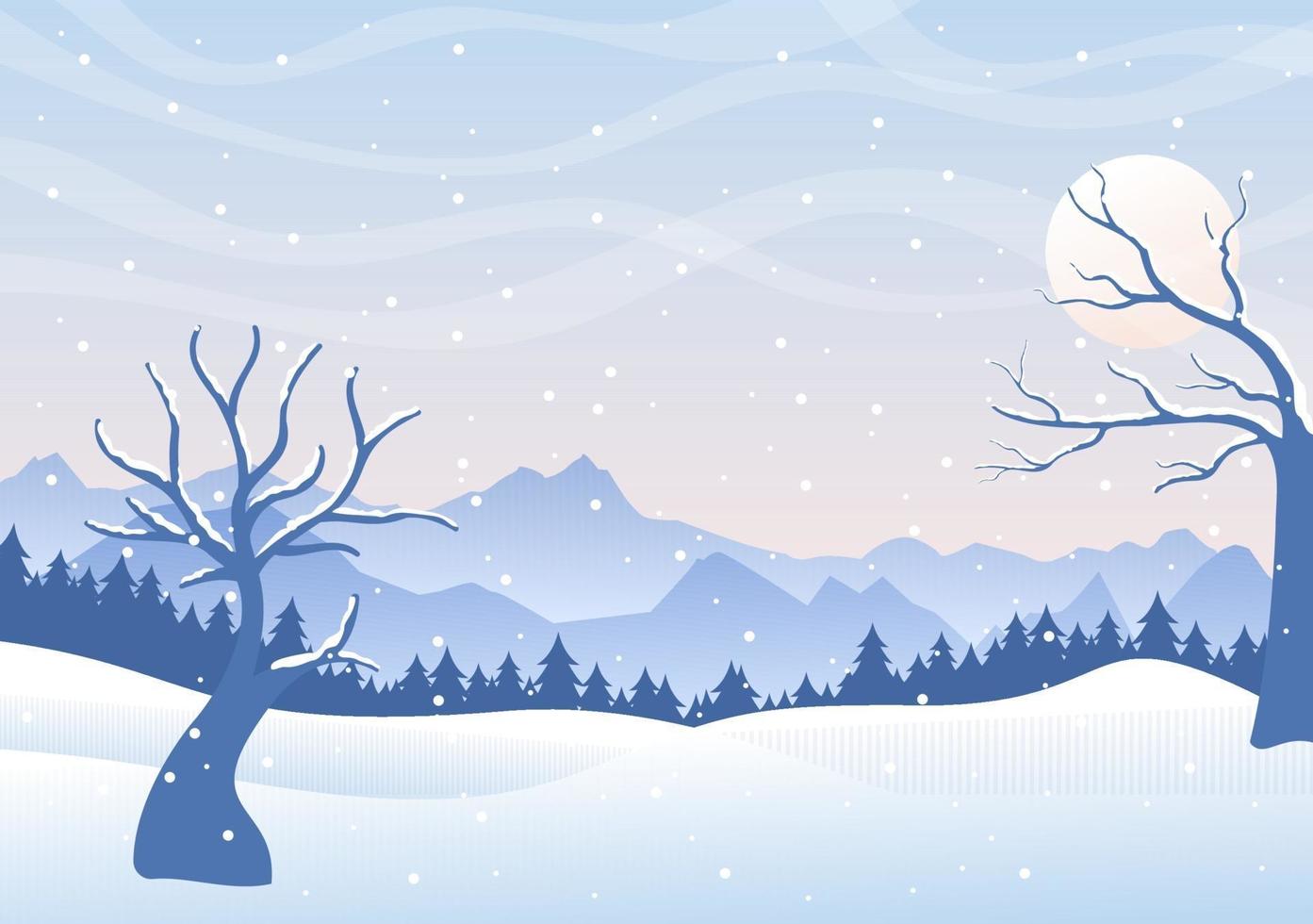 Christmas Winter Landscape and New Year Background Vector Illustration