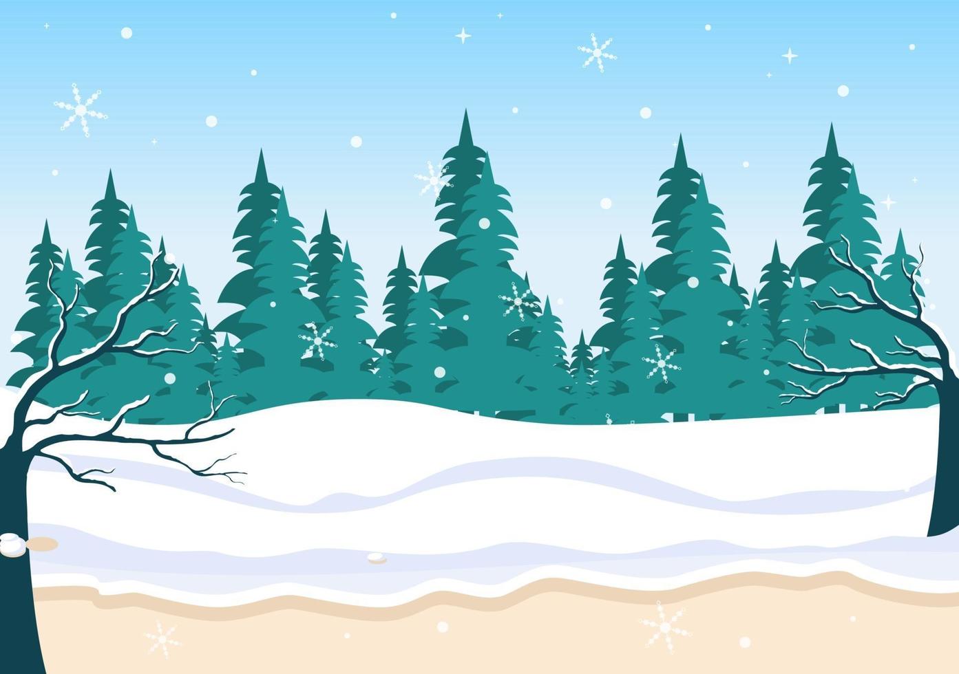 Christmas Winter Landscape and New Year Background Vector Illustration