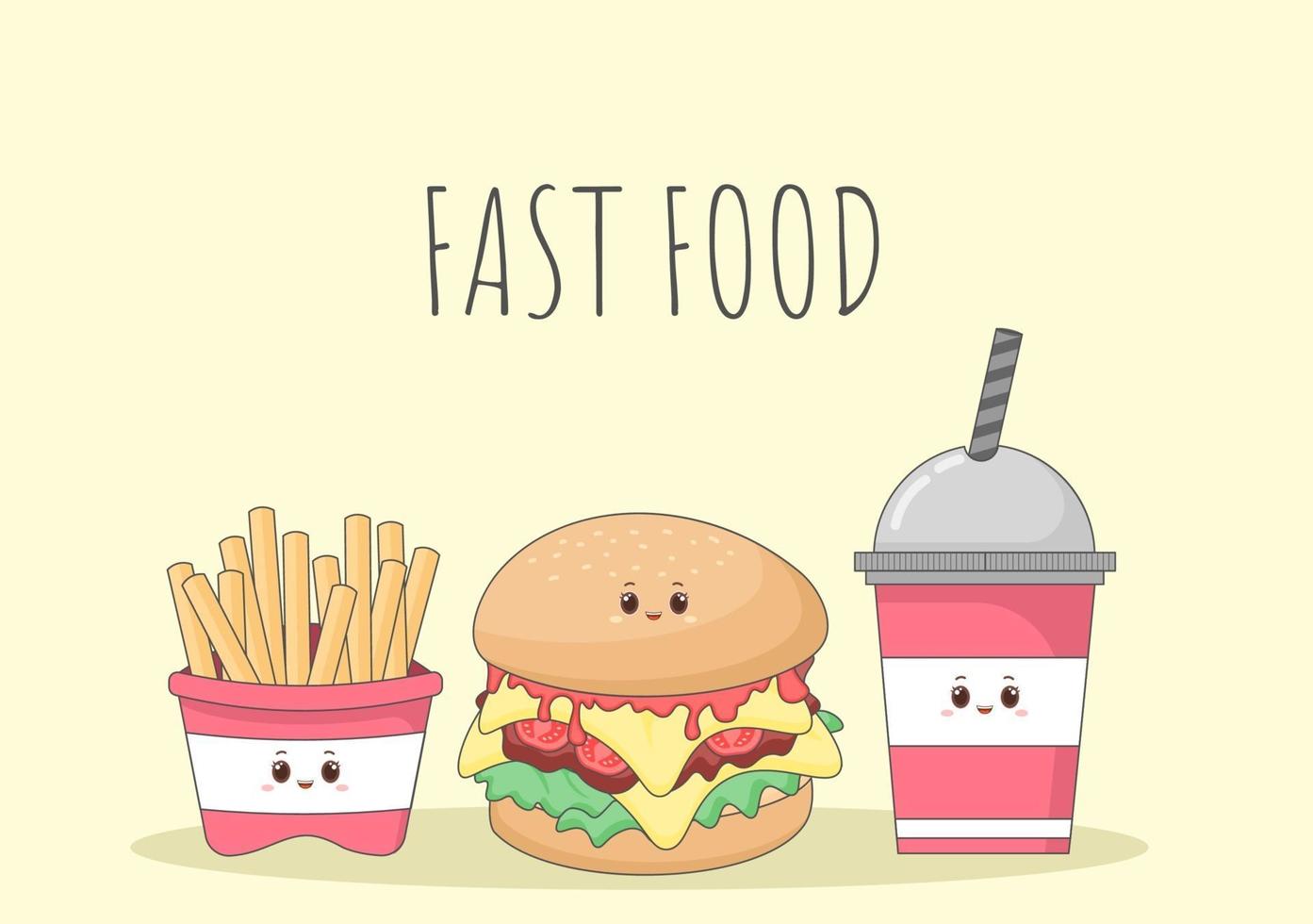 Set of Burger, Cola, and French Fries Fast food Background Vector