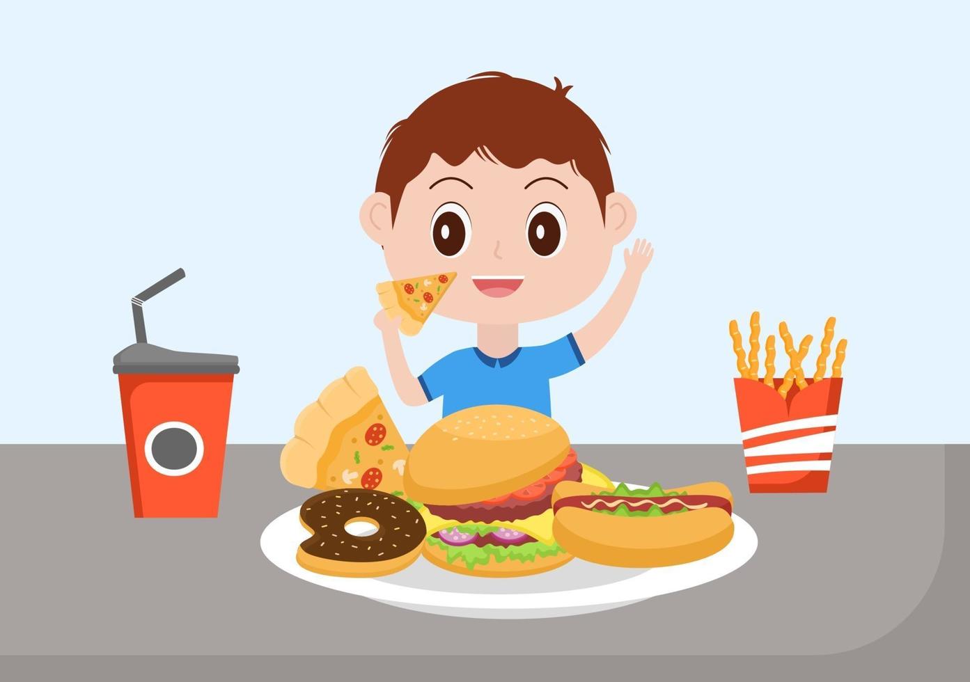 A Child Is Eating Fast Food Background Vector