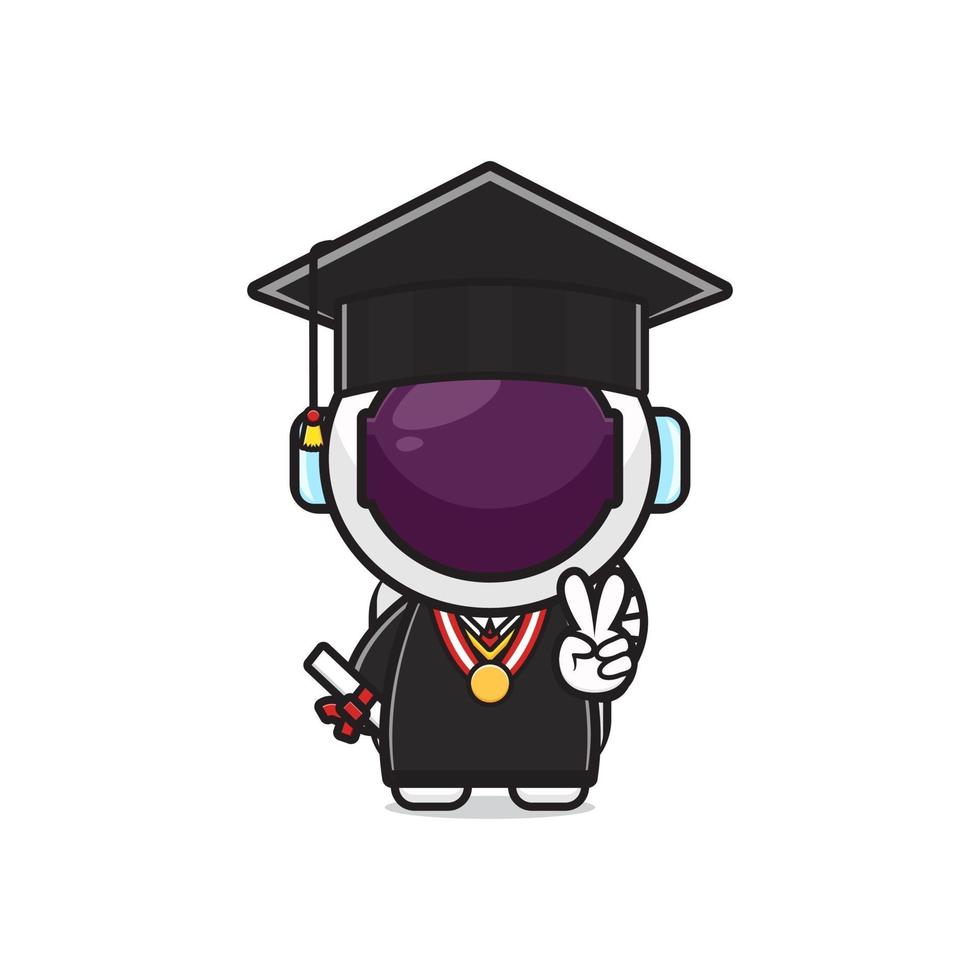 Cute astronaut on graduation day cartoon icon illustration vector